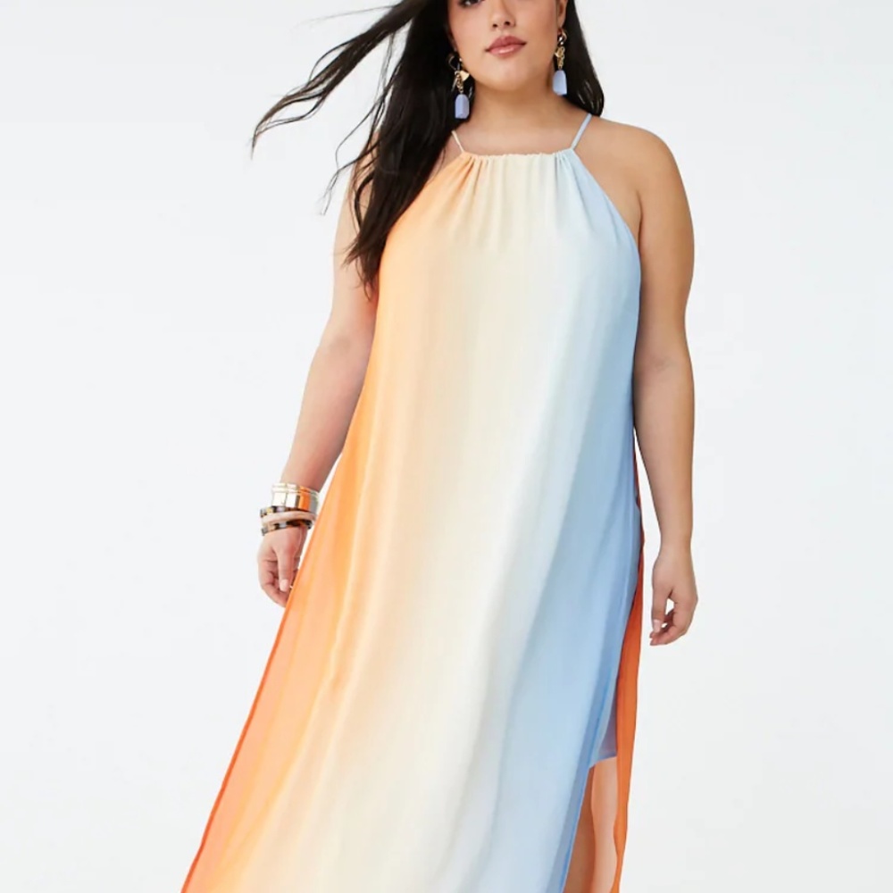 Plus Size Ombre High Neck Maxi Dress